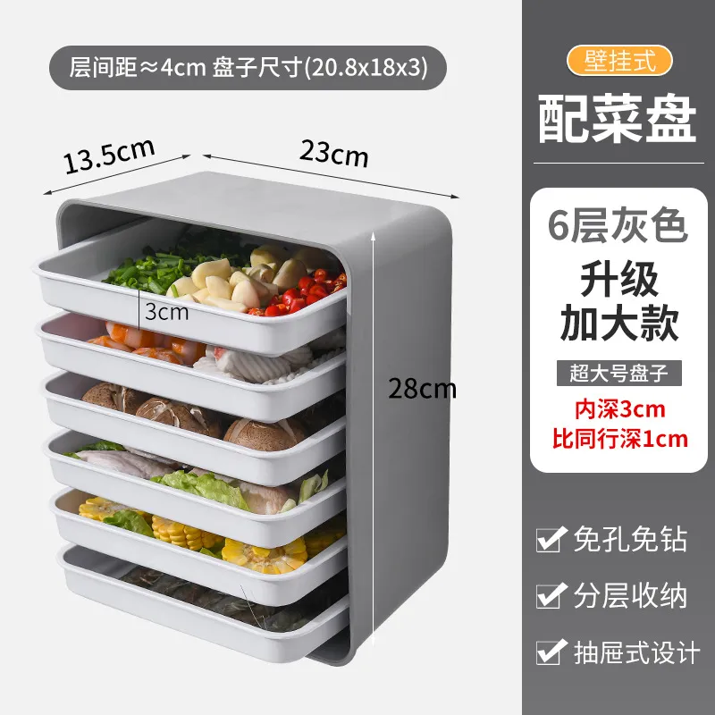 Picture of Hotpot dish for vegetable preparation, household storage and sorting rack, kitchen wall hanging, multi-layer perforated tray storage rack, vegetable plate